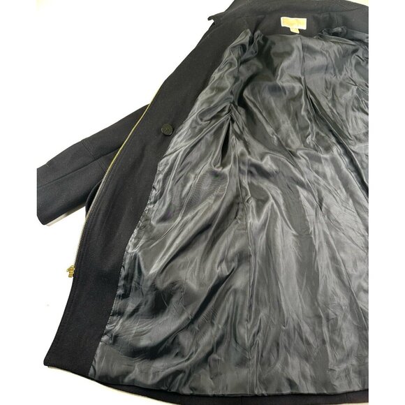 Michael Kors Asymmetric Zip Wool Blend Coat Black Women's Size 8 Belted Hooded - Picture 13 of 16